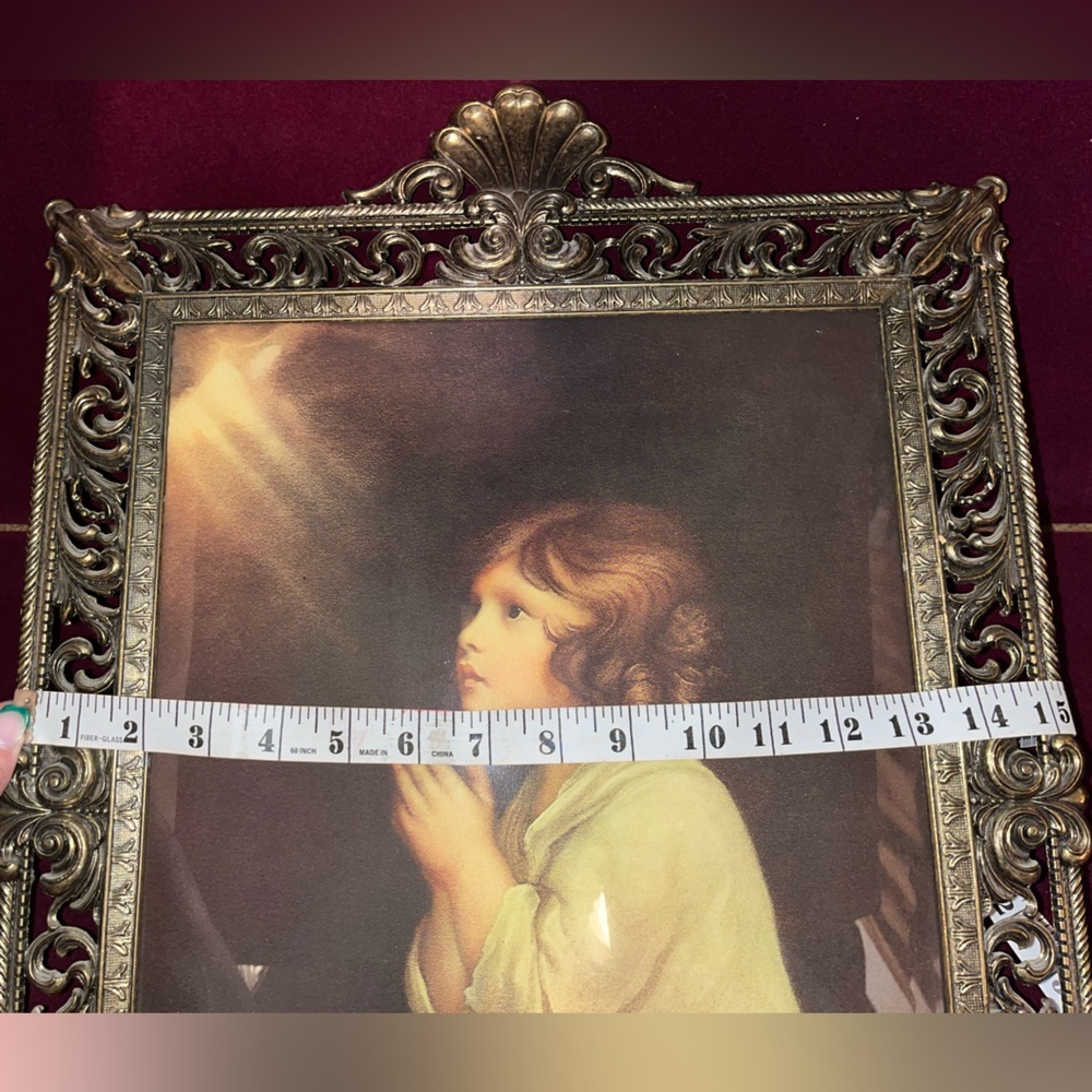 Vintage Made In Italy Praying Child Picture in Frame - Picture 7 of 9